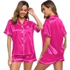 image:imageSWOMOG Womens Silk Satin Pajamas Set Short Sleeve Sleepwear Button Down Top and Shorts Loungewear 2 Piece Pjs Set XS3XLRose Red