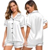 image:imageSWOMOG Womens Silk Satin Pajamas Set Short Sleeve Sleepwear Button Down Top and Shorts Loungewear 2 Piece Pjs Set XS3XLWhite