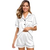 image:imageSWOMOG Womens Silk Satin Pajamas Set Short Sleeve Sleepwear Button Down Top and Shorts Loungewear 2 Piece Pjs Set XS3XLWhite