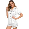 image:imageSWOMOG Womens Silk Satin Pajamas Set Short Sleeve Sleepwear Button Down Top and Shorts Loungewear 2 Piece Pjs Set XS3XLWhite