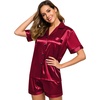 image:imageSWOMOG Womens Silk Satin Pajamas Set Short Sleeve Sleepwear Button Down Top and Shorts Loungewear 2 Piece Pjs Set XS3XLWine Red