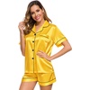 image:imageSWOMOG Womens Silk Satin Pajamas Set Short Sleeve Sleepwear Button Down Top and Shorts Loungewear 2 Piece Pjs Set XS3XLYellow