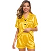 image:imageSWOMOG Womens Silk Satin Pajamas Set Short Sleeve Sleepwear Button Down Top and Shorts Loungewear 2 Piece Pjs Set XS3XLYellow