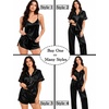 image:imageSWOMOG Womens Silk Satin Pajamas Sets 4pcs Sleepwear Sexy Cami Shorts Set and Button Down Short Sleeve Pjs LoungewearBlack