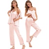 image:imageSWOMOG Womens Silk Satin Pajamas Sets 4pcs Sleepwear Sexy Cami Shorts Set and Button Down Short Sleeve Pjs LoungewearBlush Pink