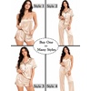 image:imageSWOMOG Womens Silk Satin Pajamas Sets 4pcs Sleepwear Sexy Cami Shorts Set and Button Down Short Sleeve Pjs LoungewearChampagne