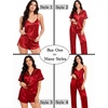 image:imageSWOMOG Womens Silk Satin Pajamas Sets 4pcs Sleepwear Sexy Cami Shorts Set and Button Down Short Sleeve Pjs LoungewearChristmas Red