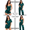 image:imageSWOMOG Womens Silk Satin Pajamas Sets 4pcs Sleepwear Sexy Cami Shorts Set and Button Down Short Sleeve Pjs LoungewearDeep Green