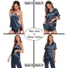 image:imageSWOMOG Womens Silk Satin Pajamas Sets 4pcs Sleepwear Sexy Cami Shorts Set and Button Down Short Sleeve Pjs LoungewearDeep Grey