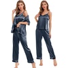 image:imageSWOMOG Womens Silk Satin Pajamas Sets 4pcs Sleepwear Sexy Cami Shorts Set and Button Down Short Sleeve Pjs LoungewearDeep Grey