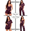 image:imageSWOMOG Womens Silk Satin Pajamas Sets 4pcs Sleepwear Sexy Cami Shorts Set and Button Down Short Sleeve Pjs LoungewearDeep Wine Red