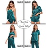 image:imageSWOMOG Womens Silk Satin Pajamas Sets 4pcs Sleepwear Sexy Cami Shorts Set and Button Down Short Sleeve Pjs LoungewearGreen