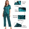 image:imageSWOMOG Womens Silk Satin Pajamas Sets 4pcs Sleepwear Sexy Cami Shorts Set and Button Down Short Sleeve Pjs LoungewearGreen