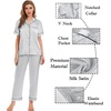 image:imageSWOMOG Womens Silk Satin Pajamas Sets 4pcs Sleepwear Sexy Cami Shorts Set and Button Down Short Sleeve Pjs LoungewearGrey