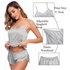 image:imageSWOMOG Womens Silk Satin Pajamas Sets 4pcs Sleepwear Sexy Cami Shorts Set and Button Down Short Sleeve Pjs LoungewearGrey