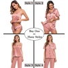 image:imageSWOMOG Womens Silk Satin Pajamas Sets 4pcs Sleepwear Sexy Cami Shorts Set and Button Down Short Sleeve Pjs LoungewearMisty Rose