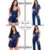 image:imageSWOMOG Womens Silk Satin Pajamas Sets 4pcs Sleepwear Sexy Cami Shorts Set and Button Down Short Sleeve Pjs LoungewearNavy Blue