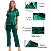 image:imageSWOMOG Womens Silk Satin Pajamas Sets 4pcs Sleepwear Sexy Cami Shorts Set and Button Down Short Sleeve Pjs LoungewearPersian Green