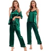 image:imageSWOMOG Womens Silk Satin Pajamas Sets 4pcs Sleepwear Sexy Cami Shorts Set and Button Down Short Sleeve Pjs LoungewearPersian Green