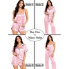 image:imageSWOMOG Womens Silk Satin Pajamas Sets 4pcs Sleepwear Sexy Cami Shorts Set and Button Down Short Sleeve Pjs LoungewearPink
