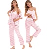 image:imageSWOMOG Womens Silk Satin Pajamas Sets 4pcs Sleepwear Sexy Cami Shorts Set and Button Down Short Sleeve Pjs LoungewearPink Dots