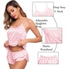 image:imageSWOMOG Womens Silk Satin Pajamas Sets 4pcs Sleepwear Sexy Cami Shorts Set and Button Down Short Sleeve Pjs LoungewearPink Dots