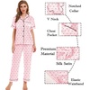 image:imageSWOMOG Womens Silk Satin Pajamas Sets 4pcs Sleepwear Sexy Cami Shorts Set and Button Down Short Sleeve Pjs LoungewearPink Dots