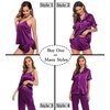 image:imageSWOMOG Womens Silk Satin Pajamas Sets 4pcs Sleepwear Sexy Cami Shorts Set and Button Down Short Sleeve Pjs LoungewearPurple