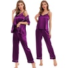 image:imageSWOMOG Womens Silk Satin Pajamas Sets 4pcs Sleepwear Sexy Cami Shorts Set and Button Down Short Sleeve Pjs LoungewearPurple