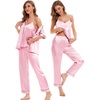 image:imageSWOMOG Womens Silk Satin Pajamas Sets 4pcs Sleepwear Sexy Cami Shorts Set and Button Down Short Sleeve Pjs LoungewearRose Pink