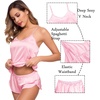 image:imageSWOMOG Womens Silk Satin Pajamas Sets 4pcs Sleepwear Sexy Cami Shorts Set and Button Down Short Sleeve Pjs LoungewearRose Pink