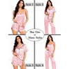image:imageSWOMOG Womens Silk Satin Pajamas Sets 4pcs Sleepwear Sexy Cami Shorts Set and Button Down Short Sleeve Pjs LoungewearSakura Pink