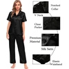 image:imageSWOMOG Womens Silk Satin Pajamas Sets 4pcs Sleepwear Sexy Cami Shorts Set and Button Down Short Sleeve Pjs LoungewearSolid Color Black