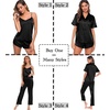 image:imageSWOMOG Womens Silk Satin Pajamas Sets 4pcs Sleepwear Sexy Cami Shorts Set and Button Down Short Sleeve Pjs LoungewearSolid Color Black