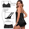 image:imageSWOMOG Womens Silk Satin Pajamas Sets 4pcs Sleepwear Sexy Cami Shorts Set and Button Down Short Sleeve Pjs LoungewearSolid Color Black