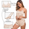image:imageSWOMOG Womens Silk Satin Pajamas Sets 4pcs Sleepwear Sexy Cami Shorts Set and Button Down Short Sleeve Pjs LoungewearSolid Color Champagne