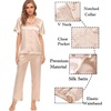 image:imageSWOMOG Womens Silk Satin Pajamas Sets 4pcs Sleepwear Sexy Cami Shorts Set and Button Down Short Sleeve Pjs LoungewearSolid Color Champagne