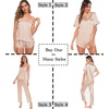 image:imageSWOMOG Womens Silk Satin Pajamas Sets 4pcs Sleepwear Sexy Cami Shorts Set and Button Down Short Sleeve Pjs LoungewearSolid Color Champagne