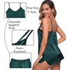 image:imageSWOMOG Womens Silk Satin Pajamas Sets 4pcs Sleepwear Sexy Cami Shorts Set and Button Down Short Sleeve Pjs LoungewearSolid Color Deep Green