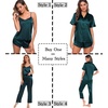 image:imageSWOMOG Womens Silk Satin Pajamas Sets 4pcs Sleepwear Sexy Cami Shorts Set and Button Down Short Sleeve Pjs LoungewearSolid Color Deep Green