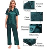 image:imageSWOMOG Womens Silk Satin Pajamas Sets 4pcs Sleepwear Sexy Cami Shorts Set and Button Down Short Sleeve Pjs LoungewearSolid Color Deep Green