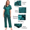 image:imageSWOMOG Womens Silk Satin Pajamas Sets 4pcs Sleepwear Sexy Cami Shorts Set and Button Down Short Sleeve Pjs LoungewearSolid Color Green