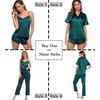 image:imageSWOMOG Womens Silk Satin Pajamas Sets 4pcs Sleepwear Sexy Cami Shorts Set and Button Down Short Sleeve Pjs LoungewearSolid Color Green