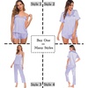 image:imageSWOMOG Womens Silk Satin Pajamas Sets 4pcs Sleepwear Sexy Cami Shorts Set and Button Down Short Sleeve Pjs LoungewearSolid Color Lavender