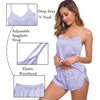 image:imageSWOMOG Womens Silk Satin Pajamas Sets 4pcs Sleepwear Sexy Cami Shorts Set and Button Down Short Sleeve Pjs LoungewearSolid Color Lavender