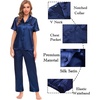 image:imageSWOMOG Womens Silk Satin Pajamas Sets 4pcs Sleepwear Sexy Cami Shorts Set and Button Down Short Sleeve Pjs LoungewearSolid Color Navy Blue