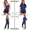 image:imageSWOMOG Womens Silk Satin Pajamas Sets 4pcs Sleepwear Sexy Cami Shorts Set and Button Down Short Sleeve Pjs LoungewearSolid Color Navy Blue