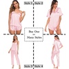 image:imageSWOMOG Womens Silk Satin Pajamas Sets 4pcs Sleepwear Sexy Cami Shorts Set and Button Down Short Sleeve Pjs LoungewearSolid Color Pink