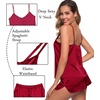 image:imageSWOMOG Womens Silk Satin Pajamas Sets 4pcs Sleepwear Sexy Cami Shorts Set and Button Down Short Sleeve Pjs LoungewearSolid Color Red