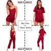 image:imageSWOMOG Womens Silk Satin Pajamas Sets 4pcs Sleepwear Sexy Cami Shorts Set and Button Down Short Sleeve Pjs LoungewearSolid Color Red